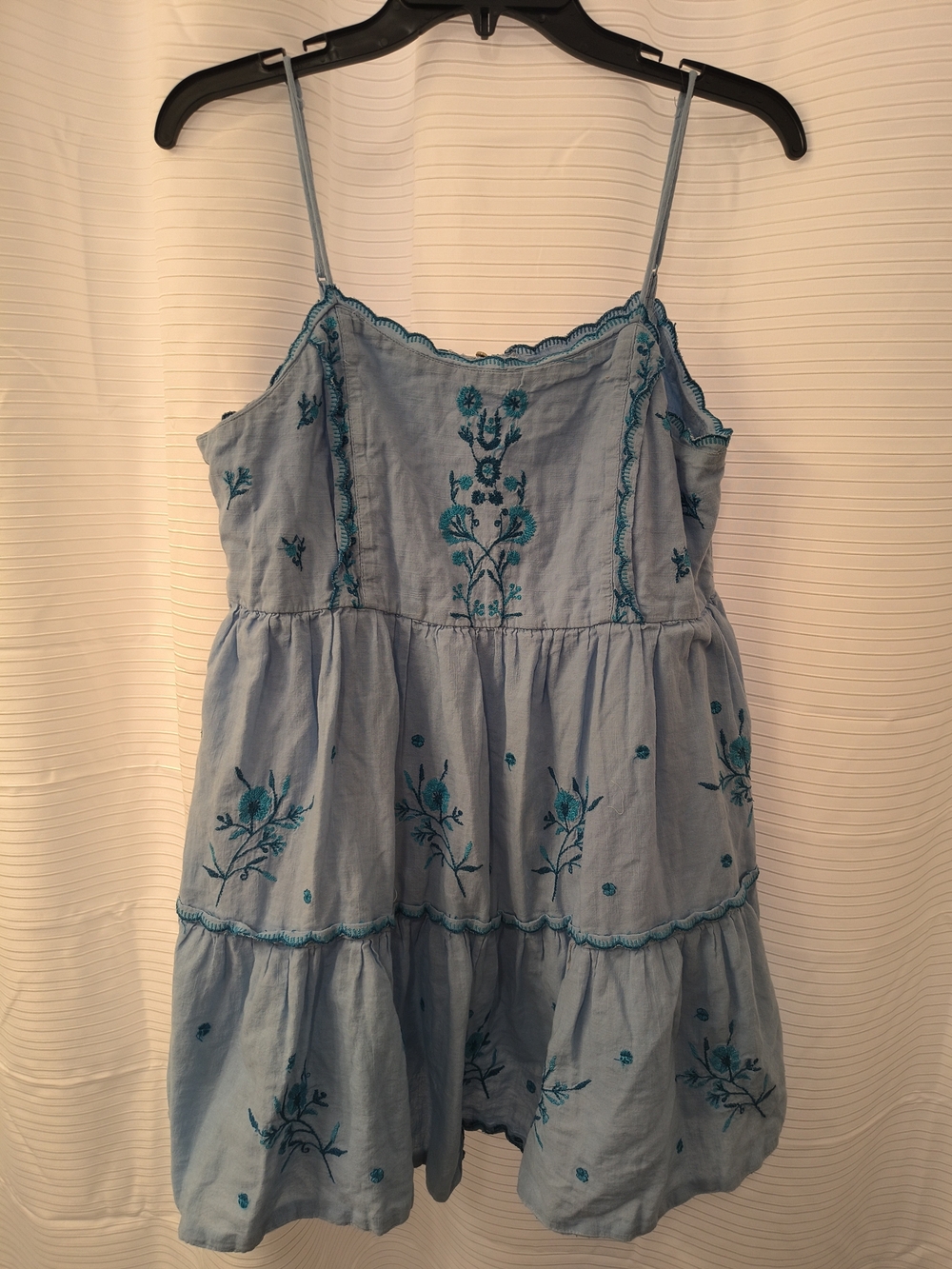 Urban Outfitters Light Blue Embroidered Tiered Mini Dress